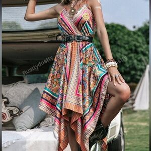 Boho Print Asymmetrical Dress